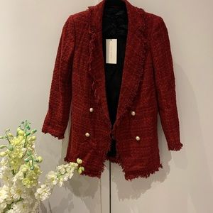 Zara Brick Tweed Coat NWT